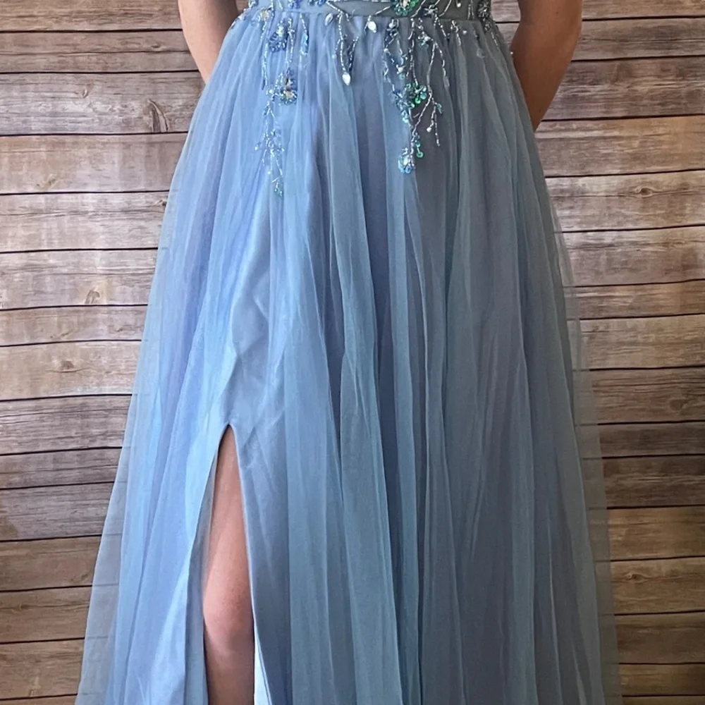 Periwinkle Tulle Prom Dress - Picture 3 of 6